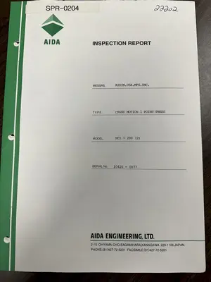 220 TON AIDA MODEL #NC1-200(2) GAP FRAME PRESS, WITH 9.84" STROKE: STOCK #22202