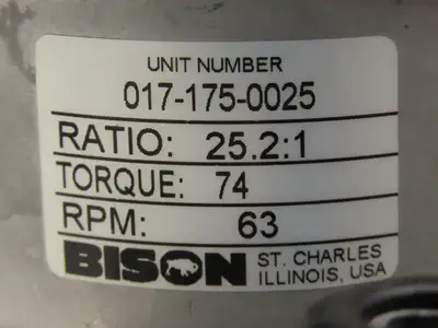 Bison 017-175-0025 Offset Parallel Gearmotor 0.08Hp 230VAC 25.2:1 Ratio 63rpm