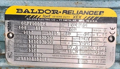 100 hp  1785 rpm 460v Baldor Reliance AC Motor