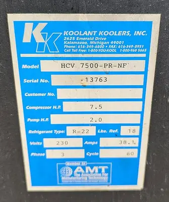 USED KOOLANT KOOLER HCV 7500-PR-NF