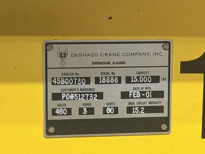 7.5 TON x 27' DESHAZO SINGLE GIRDER TOP RUNNING BRIDGE CRANE WITH STREET UNDERSLUNG HOIST: YOBRO 24991
