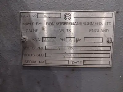 12 KVA 3 PHASE ROMARSH ELECTRICAL TRANSFORMER: STOCK #23573