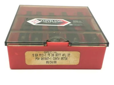 95734, M12-1.75 D6 BOTT 4FL 3T | Cleveland 95734 M12-1.75 D6 3T Straight 4-Flute Bottoming Hand Tap PACK OF 5 - New Other