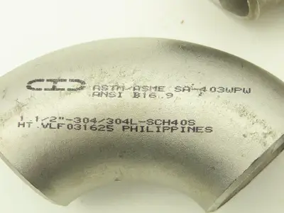 CID 304L SCH 40 Stainless Steel 90° Elbow 1-1/2" Butt Weld SA-403WPW  Lot of 11