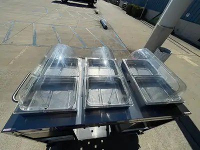 Used Cadco Used Cadco - CBCHC - Stainless Steel Mobile 2 Hot 1 Cold Buffet Serving Cart 120V Restaurant Equipment (Miscellaneous) Illinois US | Falcon Restaurant Supply #1375892