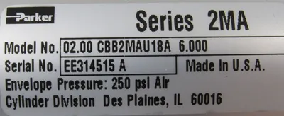 USED PARKER 02.00-CBB2MAU18A-6.000 PNEUMATIC CYLINDER 0200CBB2MAU18A6000