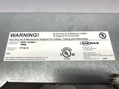 USED NIEDAX VERTICAL 90° ELBOW CABLE TRAY SYSTEM 110 X 300MM SHELFWARE