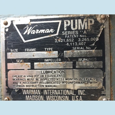 Warman 4 inch Rubber Lined Slurry Pump