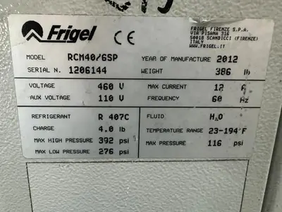 Used 2012 FRIGEL RCM40/6 SP Temperature Controls Massachusetts US | Absolute Machinery #1349141