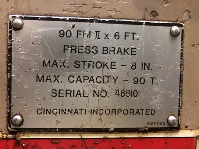 90 TON X 8' CINCINNATI MODEL 90FMIIx6 HYDRAULIC PRESS BRAKE: STOCK #15768
