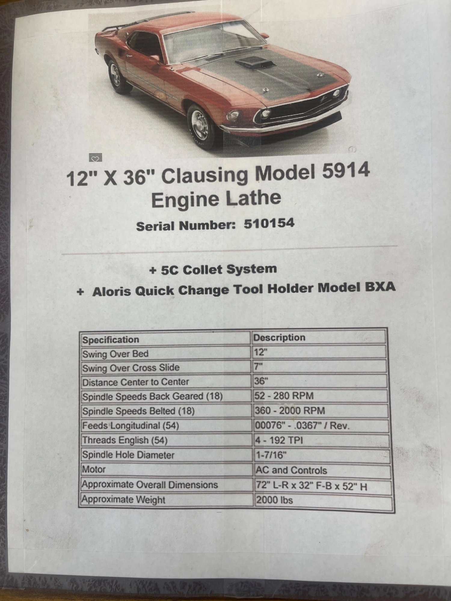 USED 1969 CLAUSING 5914