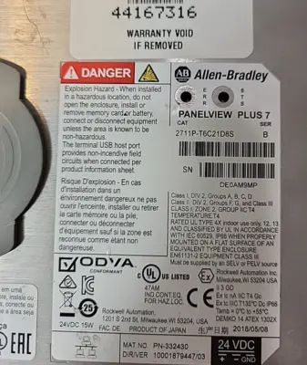 Allen Bradley 2711P-T6C21D8S Series B Panel view Plus (BIN 3.5.3)