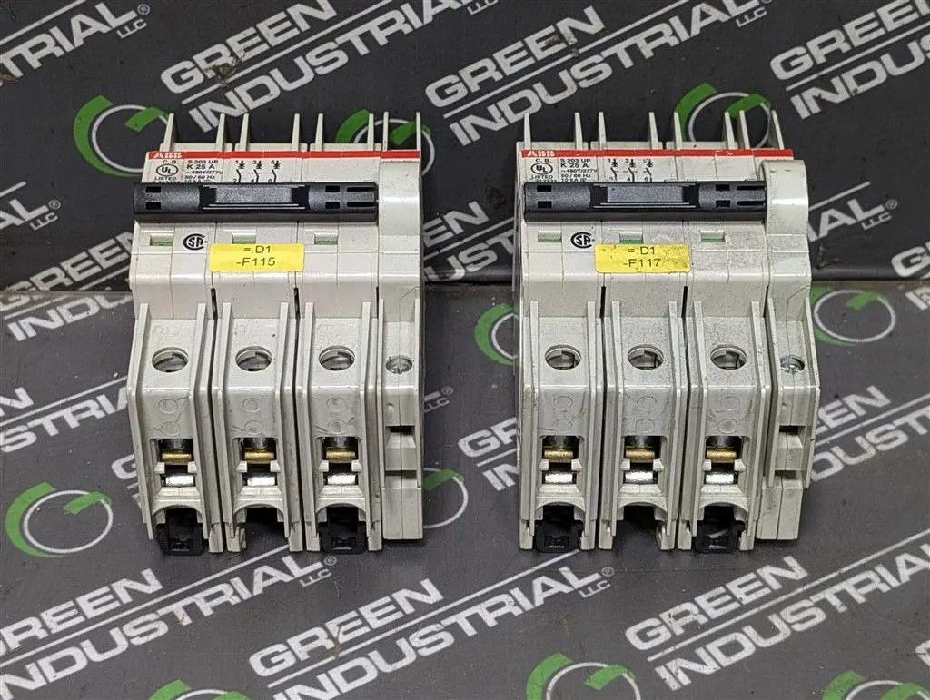 Lot of 2 ABB S203UP-K25A Three Pole Circuit Breakers 25A 480Y/277VAC Used