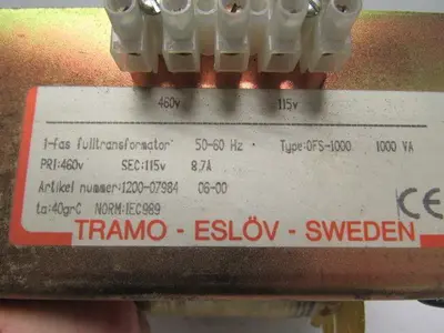 Tramo Type OFS-1000 Transformer 1000VA 460V Pri. 115V SEC  8.7A 50/60Hz