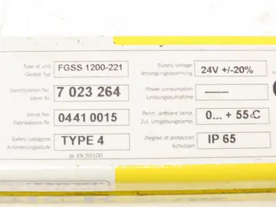 Sick FGSS1200-221 Safety Light Curtain Transmitter 1200mm x 18m