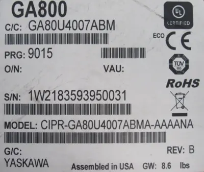 NEW YASKAWA GA800 AC DRIVE GA80U4007ABMA-AAAANA GA80U4007ABM