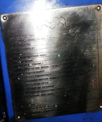 Alfa-Laval P-615 fuel/lube oil purifier, 316SS.