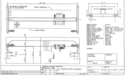 10 Ton x 47’ ABBUS Bridge Crane with EMH Hoist