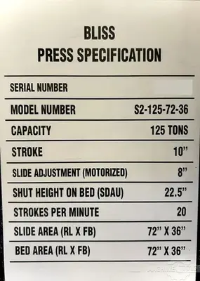 USED BLISS S2-125-72-36