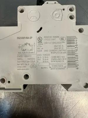 Eaton FAZ-D2/1-NA-SP IEC Miniature Circuit Breaker 2A D 1P 277V (7.3.4)