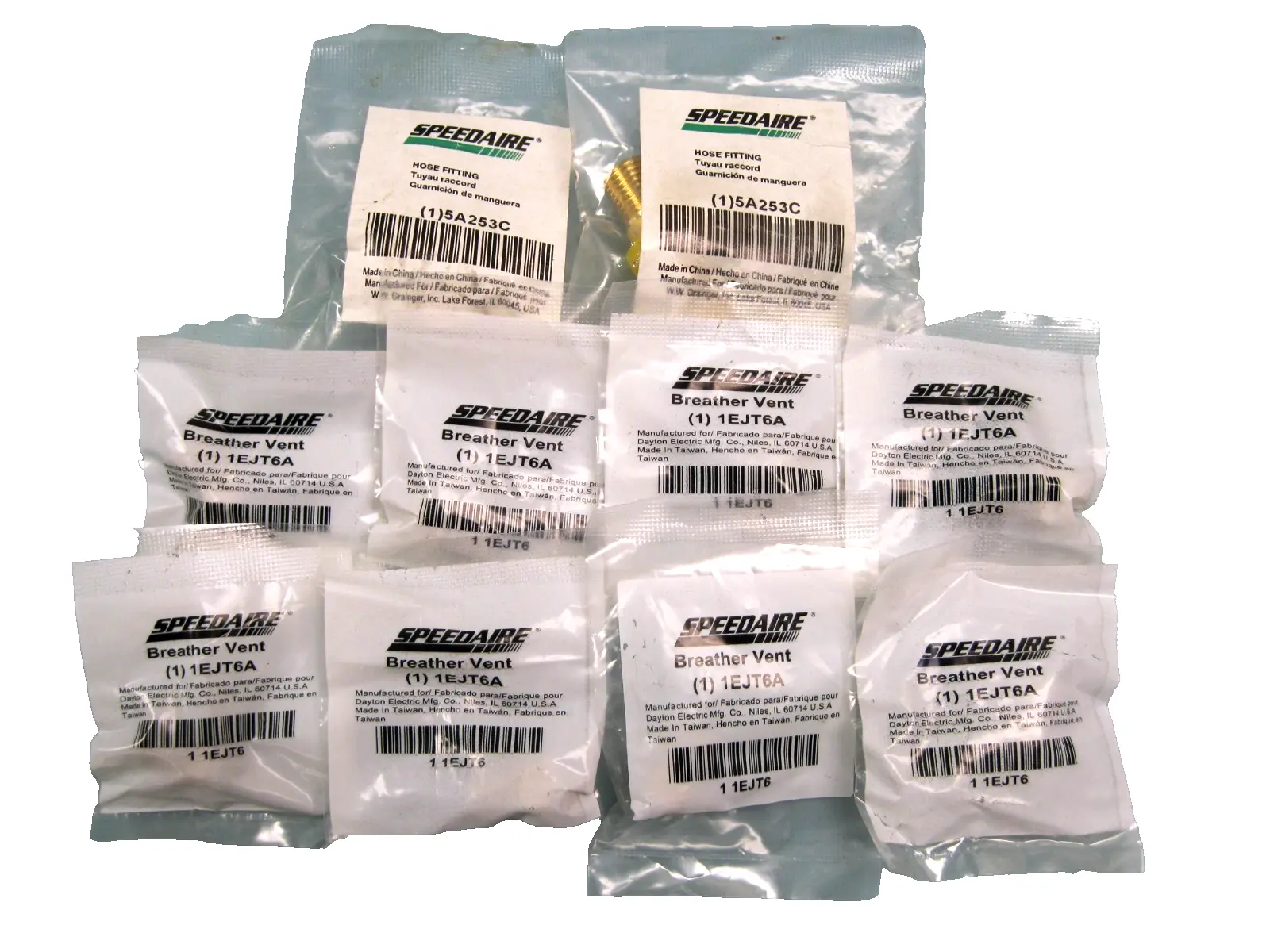 Lot (10) Speedaire Fittings - 5A253C Hose Fitting & 1EJT6A Breather Vent NEW F3