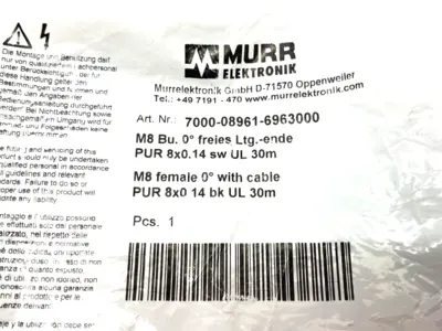 USED MURRELEKTRONIK SINGLE ENDED FEMALE 0° CORDSET 30M M8 8-PIN