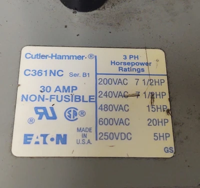 USED Cutler-Hammer C361NC SER. B1