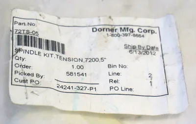 NEW DORNER 72TS-05 SPINDLE KIT 72TS05