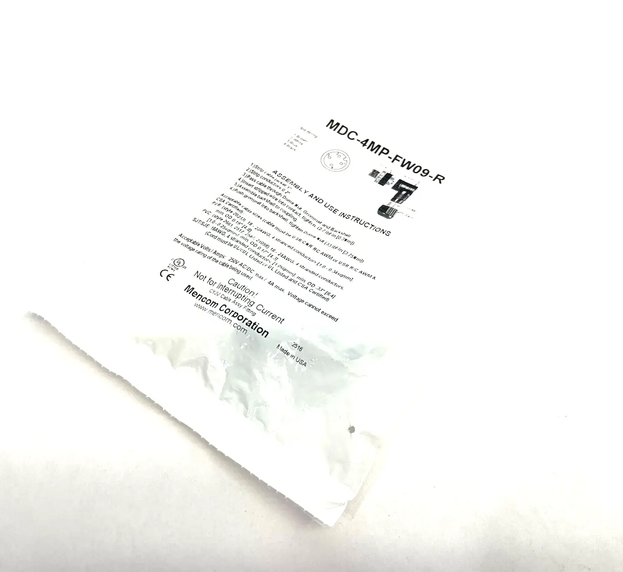 New | in-Stock Mencom Cable Connector M12 Plug, 4 Pole, Male Right Angle, PG 9 Electrical Fittings Michigan US | Maverick Industrial Sales #1393250