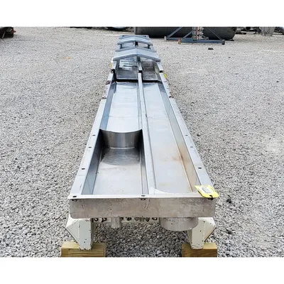 Used 18" wide x 33'-6" L FMC Stainless Steel Two-channel Vibrating Pan Conveyor