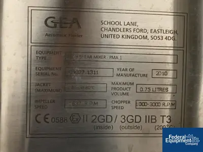 USED GEA Niro GEA Niro High Shear Granulator, Model PharmaConnect