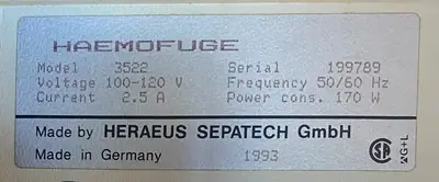 Baxter/ Heraeus 3522 Benchtop Centrifuge w/ 1070 Rotor 120v FULLY TESTED