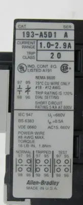 NEW ALLEN BRADLEY 193-A5D1 OVERLOAD RELAY SERIES A 193A5D1