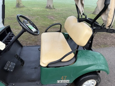(1) 2017 E-Z-Go golf cart with a Kawasaki gas engine, model 625111G01, includes canopy, ball cover, ...