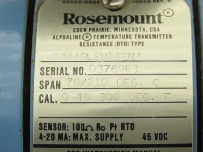 Rosemount 0444RL2U1A2NA Temperature Transmitter 0-300°F 45VDC