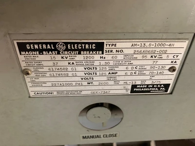 GE MagneBlast Breaker, AM-13.8-1000-4H, 1200A, 13.8KV, EO/DO, 12