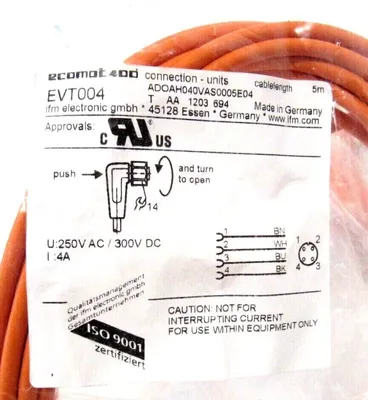 LOT OF 5 NEW EFECTOR ADOAH040VAS0005E04 CABLES EVT004