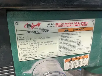 Used 2006 GRIZZLY G7943 Heavy Duty & Sensitive Single Spindle Drills Ohio US | HGR 24 #1309229
