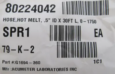 NEW ACUMETER G1694.360 HOT MELT HOSE .5" ID 30FT ACUMETER G1694360