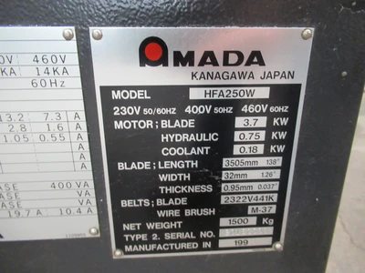 Used 1998 AMADA HFA250W Horizontal Band Saws Minnesota US | Machinesused.com #1329175