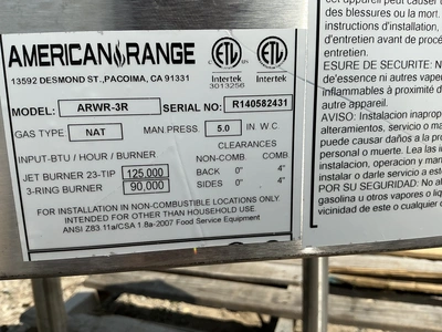 Used AMERICAN RANGE ARWR-3R Commercial Ranges Michigan US | Miedema Asset Management Group #1337111