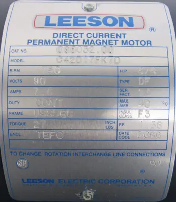 NEW LEESON 098032.00 MOTOR 3/4HP 90VDC 1750RPM 09803200 50-20000-005