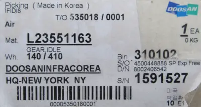 NEW DOOSAN L23551163 IDLE GEAR
