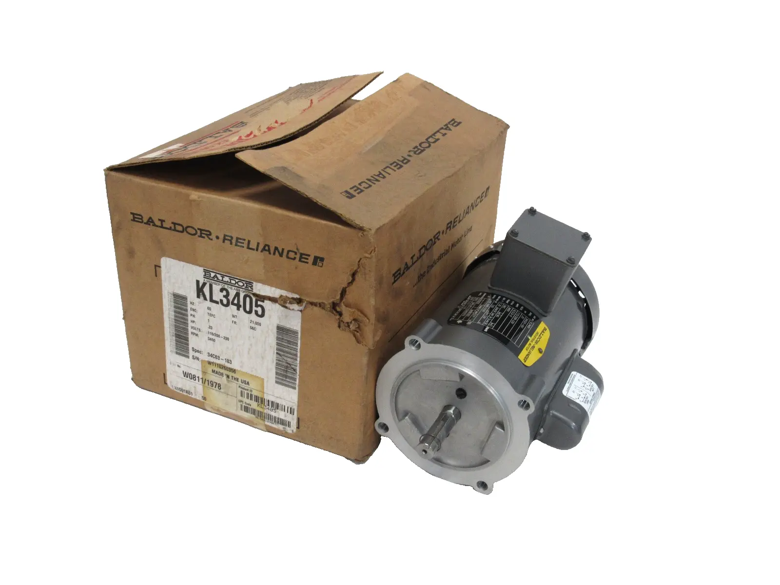 NEW BALDOR KL3405 MOTOR .33HP 115/208-230V 3450RPM 56C