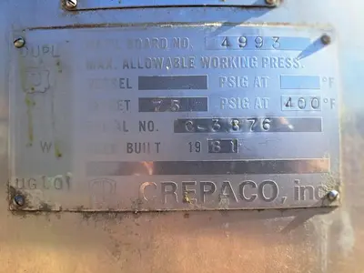 Tank, 500 Gallon, Stainless Steel, Jacket, Agitated, Crepaco #5991236