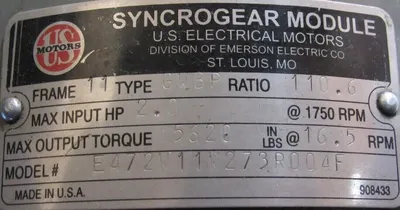 USED US MOTORS GWBP GEAR MOTOR 110.6:1 E472W11W273R004F WCQ752 90VDC 3/4HP