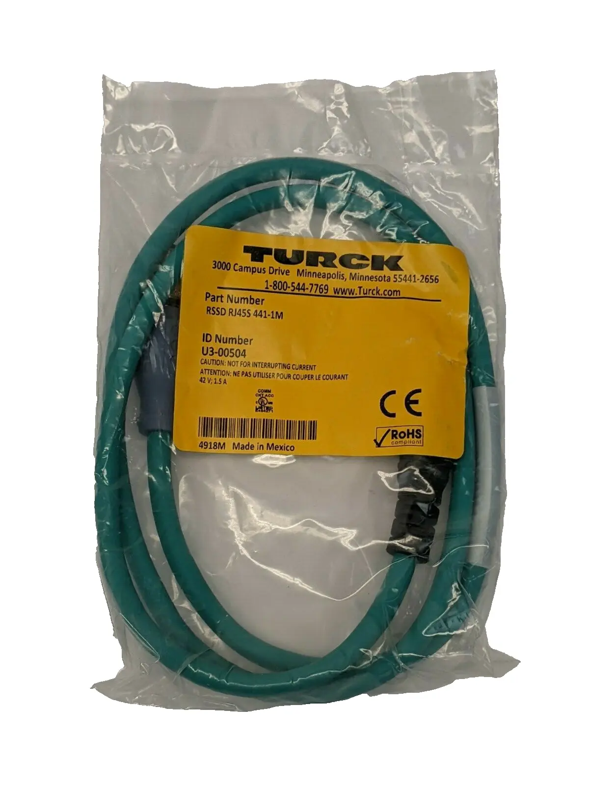 NEW TURCK DOUBLE ENDED CORDSET M12 TO RJ45, 1M, EUROFAST