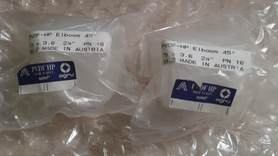 NEW ARGU ARGU D75 X 3.6 45 DEGREE ELBOW PN16 PVDF HP LOT OF