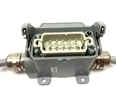 USED HARTING HAN 10A-HSM-HC 1 LEVER 2XM20 CONNECTOR W/ FRAME & INSERTS