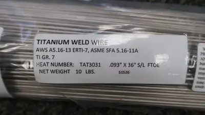 Titanium Welding Rods- Grade 1/2 (ERTi-1/ERTi-2), .93" x 36", 10 lb Pack